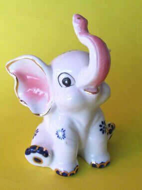 Vintage ceramic elephant figurine Trunk Up for good luck